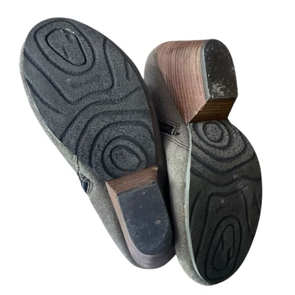 OTBT Mid Calf Mixed Media Boots Taupe Suede Black Leather Block Heel Stacked Hee - Picture 4 of 8